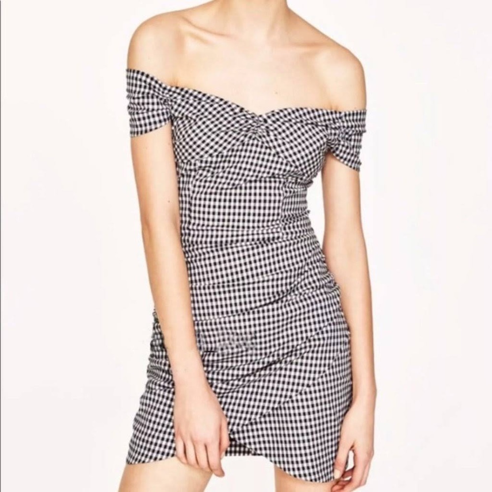 Zara off the should gingham dress
